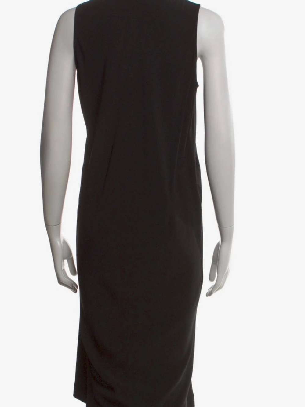 Rick Owens Black Sleeveless Midi Dress with Draped Front - Picture 3 of 3